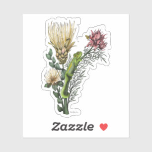 Sticker Cute Chameleon en Floral Bouquet Art Botanique