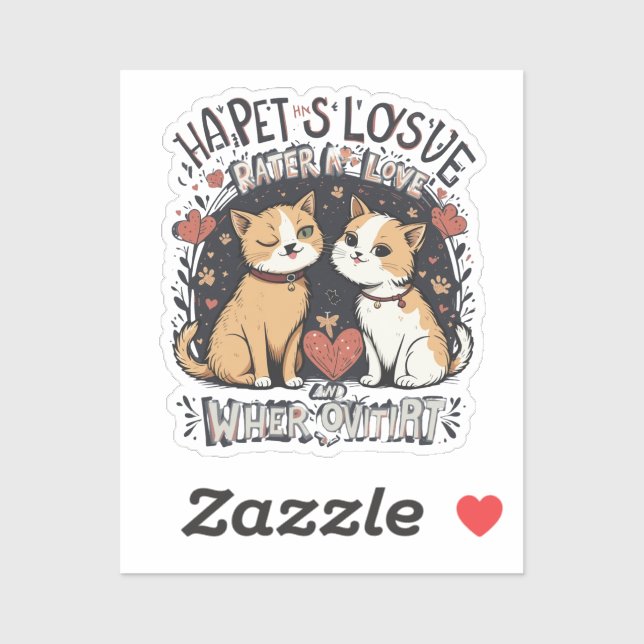Sticker Cute Chat Couple Romantique Winking Kitty Love Des (Feuille)