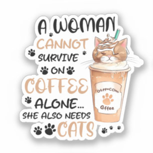 Sticker Cute chat et une coupe de café