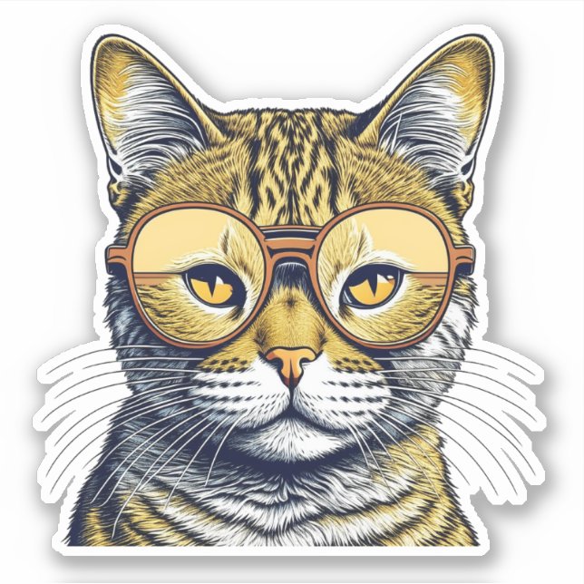 Sticker Cute chat Kitty avec lunettes (Devant)