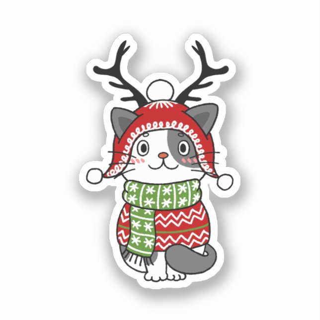 Sticker Cute Chat Noël Stocking fourchettes Galore (Recto)