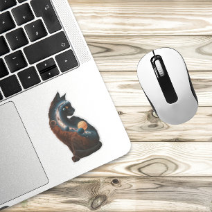 Sticker Cute Chat Planètes Lune Étoiles, Animaux Amusants,