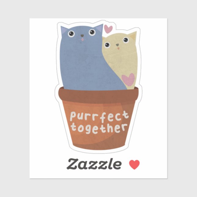 Sticker Cute Chat Pun : Purrffect Together (Feuille)