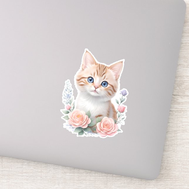Sticker Cute Chat Rose Floral (Détail)