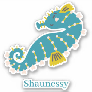 Sticker Cute cheval de mer turquoise bleu rose coeurs pers