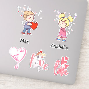 Sticker Cute Chibi couple nom personnalisable guillemets d