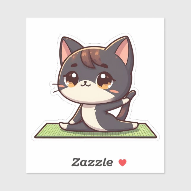Sticker Cute Chibi Yoga Chat (Feuille)