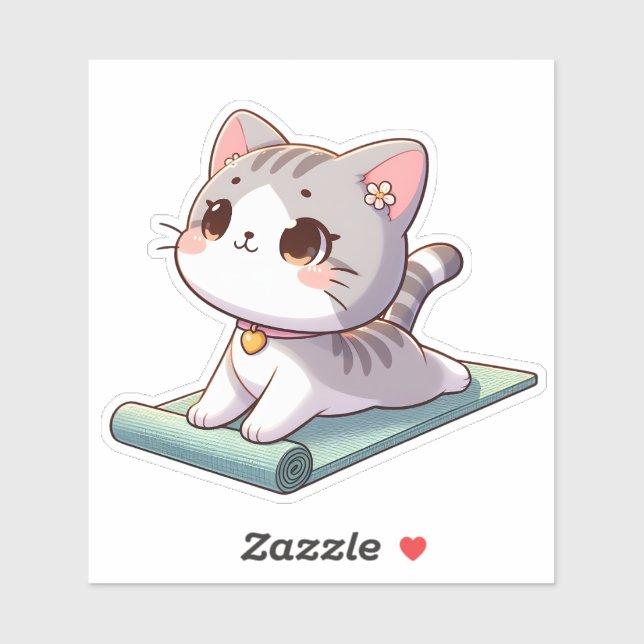 Sticker Cute Chibi Yoga Chat (Feuille)