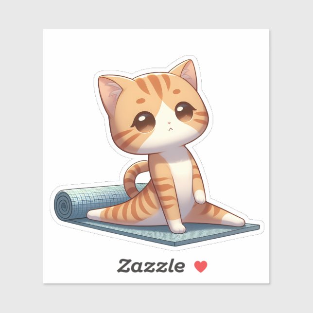 Sticker Cute Chibi Yoga Chat (Feuille)