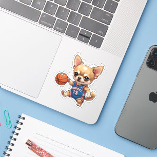 Sticker Cute Chihuahua Jouer Basketball Chien Kiss Cut