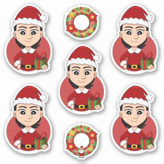 Sticker Cute Christmas girl with short black hair (Devant)