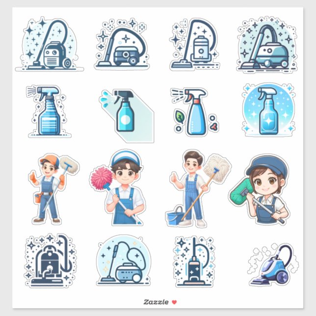 Sticker Cute Cleaning Service Icons & Characters – Vector  (Feuille)