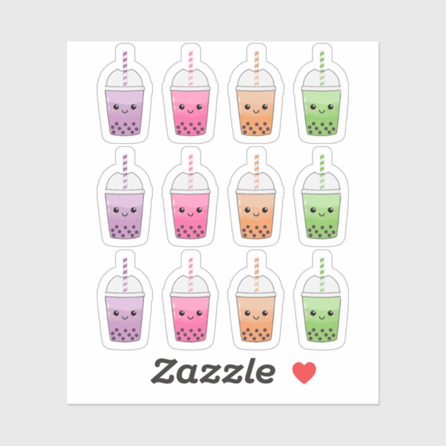 Sticker Cute Colorful Kawaii Boba Tea Tasses Bujo Planner (Feuille)