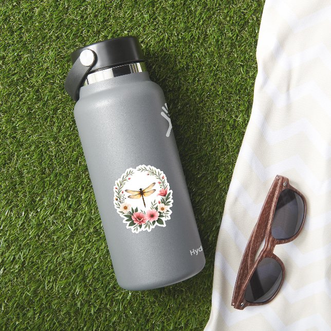 Sticker Cute Cottagecore Floral Dragonfly Aesthetic Girls  (HydroFlask Insitu)