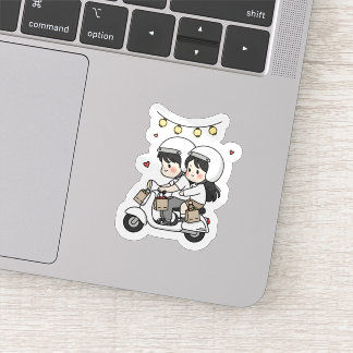 Sticker Cute Couple Scooter Trip | Romantic Travel Love 