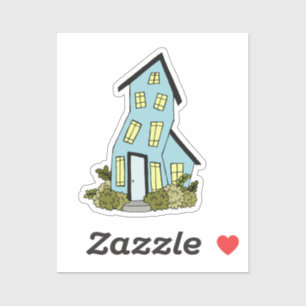 Sticker Cute Crooked Cottage Bleu