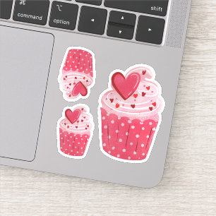 Sticker Cute Cupcake rose   Épingles de coeur & Pots Polka