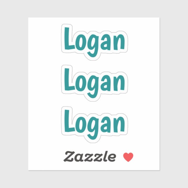 Sticker Cute Custom Kids Simple Typographie Nom Turquoise (Feuille)