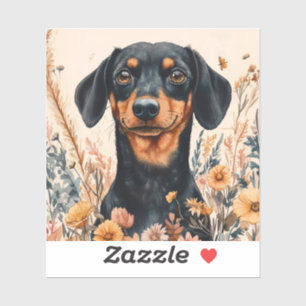 Sticker Cute Dachshund avec peinture Fleur sauvage