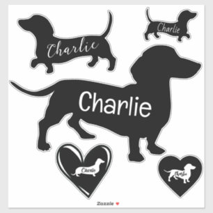 Sticker Cute Dachshund Chien noir et blanc personnalisable