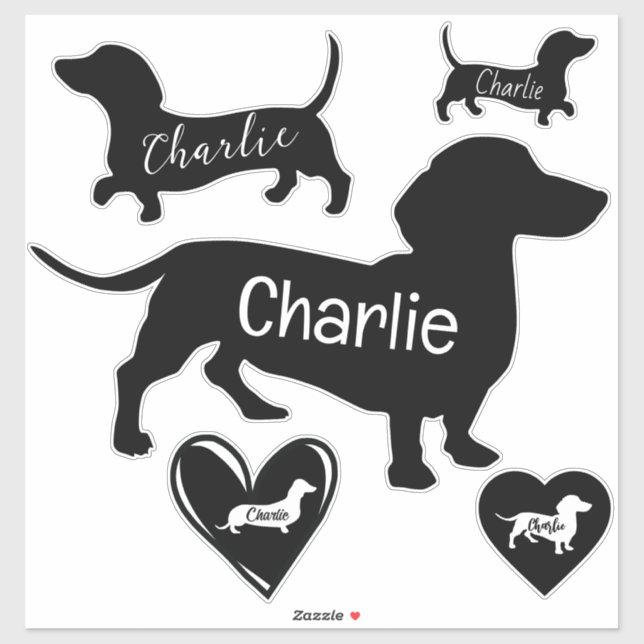 Sticker Cute Dachshund Chien noir et blanc personnalisable (Feuille)