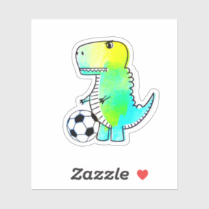 Sticker Cute Dinosaur Aime Le Football Aquarelle