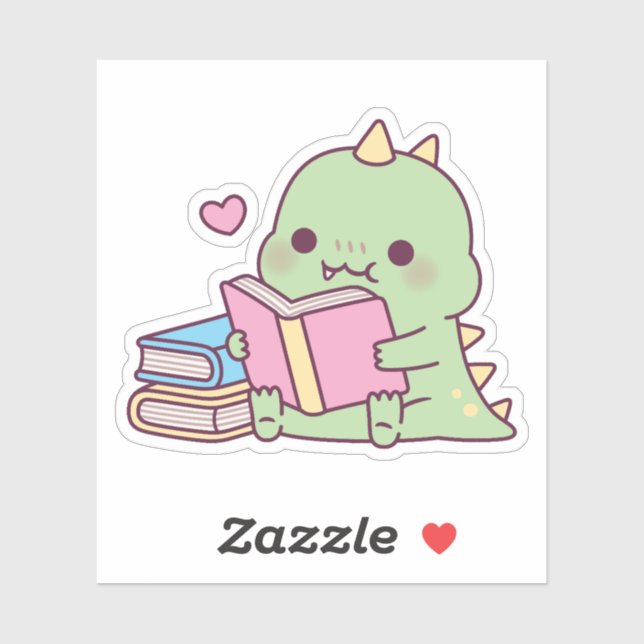 Sticker Cute Dinosaur Aime Lire Livres (Feuille)