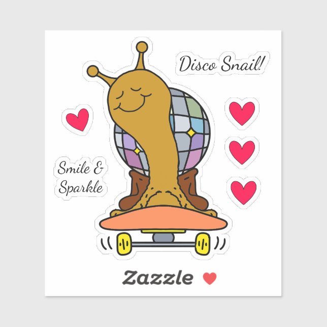 Sticker Cute Disco Snail On Skateboard Vinyl (Feuille)