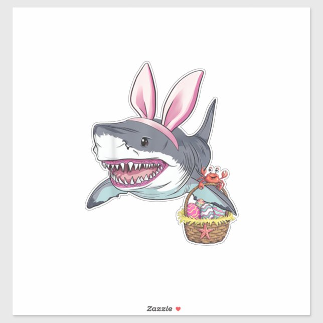 Sticker Cute Easter Shark Bunny Ears Basket Eggs Happy Eas (Feuille)