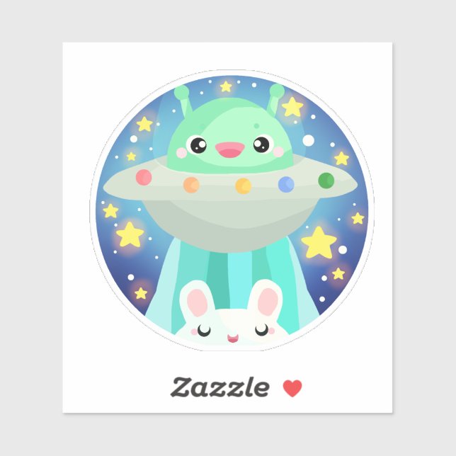 Sticker Cute Espace Créature Et Lapin Lapin Lapin (Feuille)