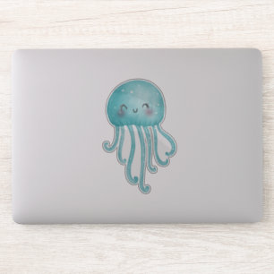 Sticker Cute et amusante méduse bleu-vert