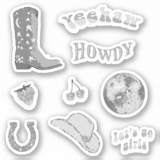 Sticker Cute Fille tendance Silver Cowgirl les années 70 E (Devant)