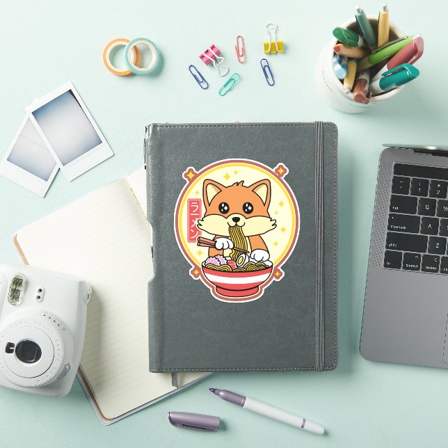 Sticker Cute Fox Manger Ramen Kawaii Japonais Cadeau alime (Couverture iPad)