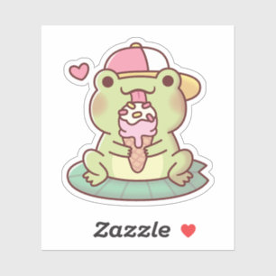 Sticker Cute Frog Licking Sur La Crème De Glace