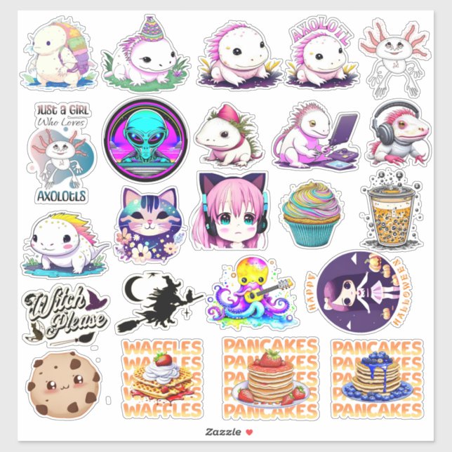 Sticker Cute Funny Crafting Axolotl, Kawaii (Feuille)