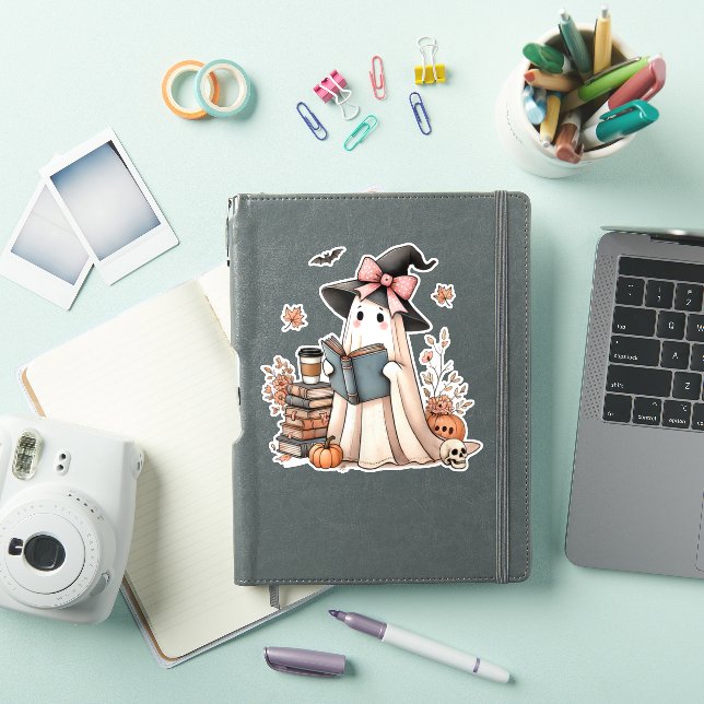 Sticker Cute Ghost Lecture Livre Amateurs Halloween Ghost (Couverture iPad)
