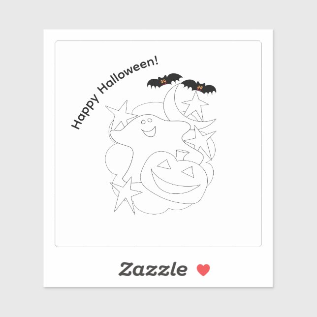 Sticker Cute Ghost Pumpkin Bats Color Me Halloween (Feuille)