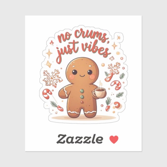 Sticker Cute Gingerbread Christmas No Crumbs Just Vibes (Feuille)