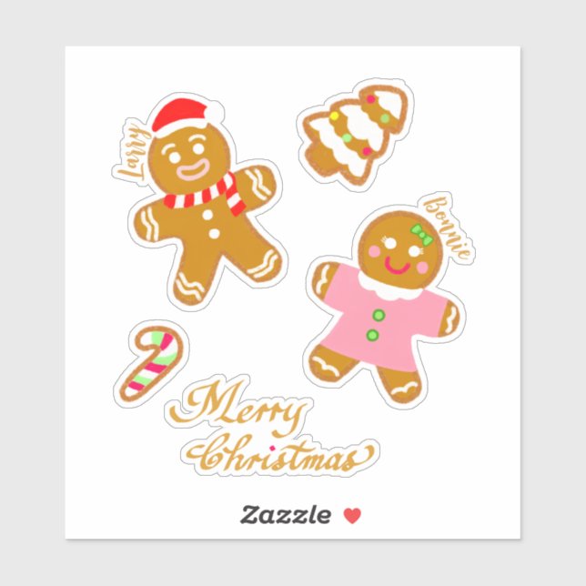 Sticker Cute Gingerbread Christmas Script Personalized  (Feuille)