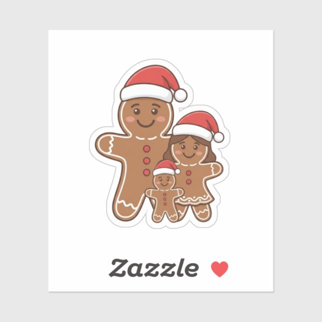 Sticker Cute Gingerbread Friends Family with Santa Hats  (Feuille)
