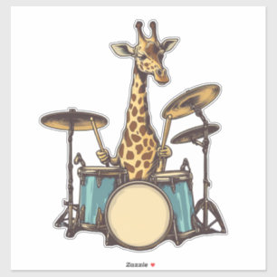 Sticker Cute Giraffe Jouer Drums Giraffes Drummer Musique