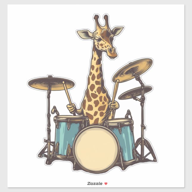 Sticker Cute Giraffe Jouer Drums Giraffes Drummer Musique (Feuille)