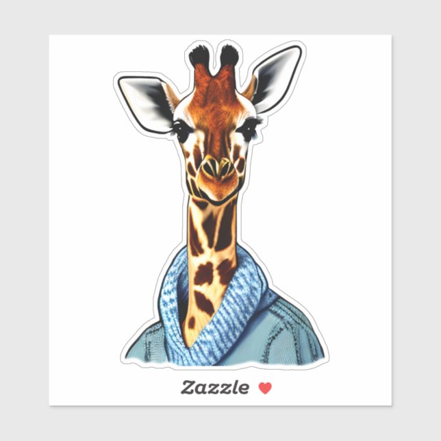 Sticker Cute Giraffe portant une veste Denim (Feuille)