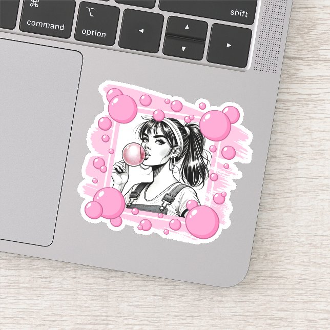 Sticker Cute Girl & PBubble, Comic Fun, Comic Black & Whit (Détail)