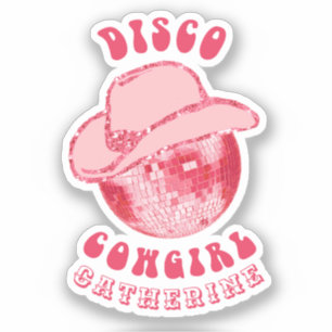 Sticker Cute Girl Pink Disco Nom de la cow-girl