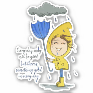 Sticker Cute Girl Rainy Windy Day Encouragement graphique
