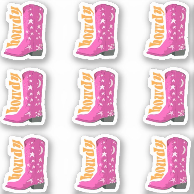 Sticker Cute Girl Rose les années 70 Cowgirl boot Howdy (Devant)