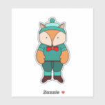 Sticker Cute green fox<br><div class="desc">Cute fox wearing an all-green cold weather outfit. Great gift for Christmas,  birthday,  valentine's day,  which will give a lot of happiness to friends,  fathers,  mothers,  children and other relatives.</div>