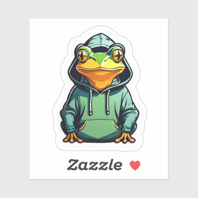 Sticker Cute grenouille portant Sweat - shirt à capuche (Feuille)