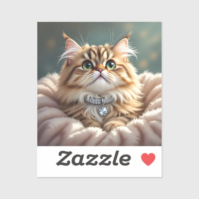 Sticker Cute Grey Fluffy Tabby Chat (Feuille)
